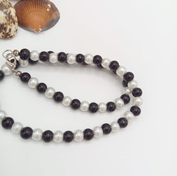 Black and White Pearl Jewellery Set with Enamel... - Folksy