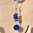 Blue Lapis & Glass Earrings - 925 Silver Hooks - Boho Style