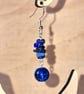 Blue Lapis & Glass Earrings - 925 Silver Hooks - Boho Style