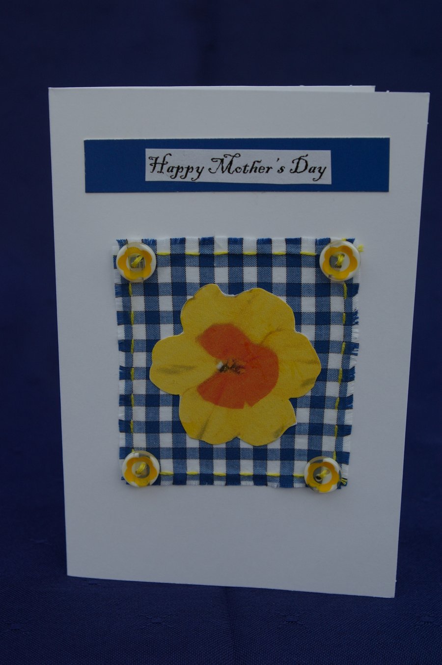 Mother's Day Card Daffodil and Blue Gingham Check