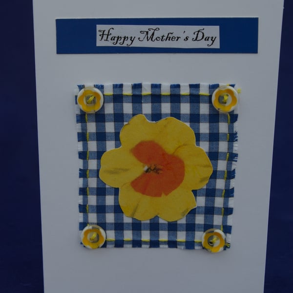 Mother's Day Card Daffodil and Blue Gingham Check