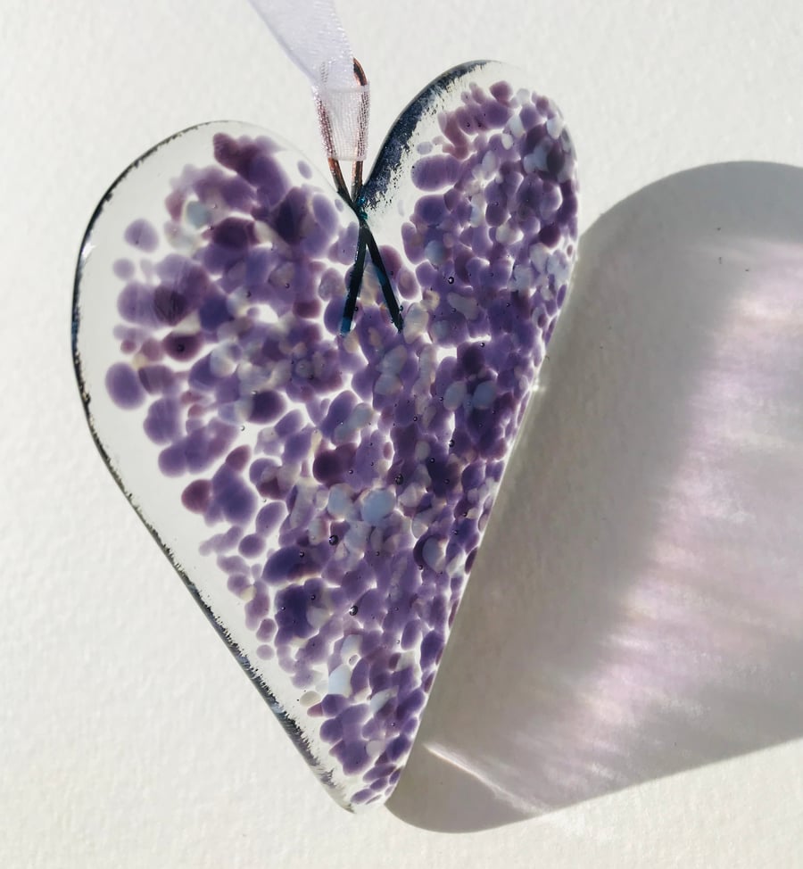 Fused Glass Purple & Lilac Heart