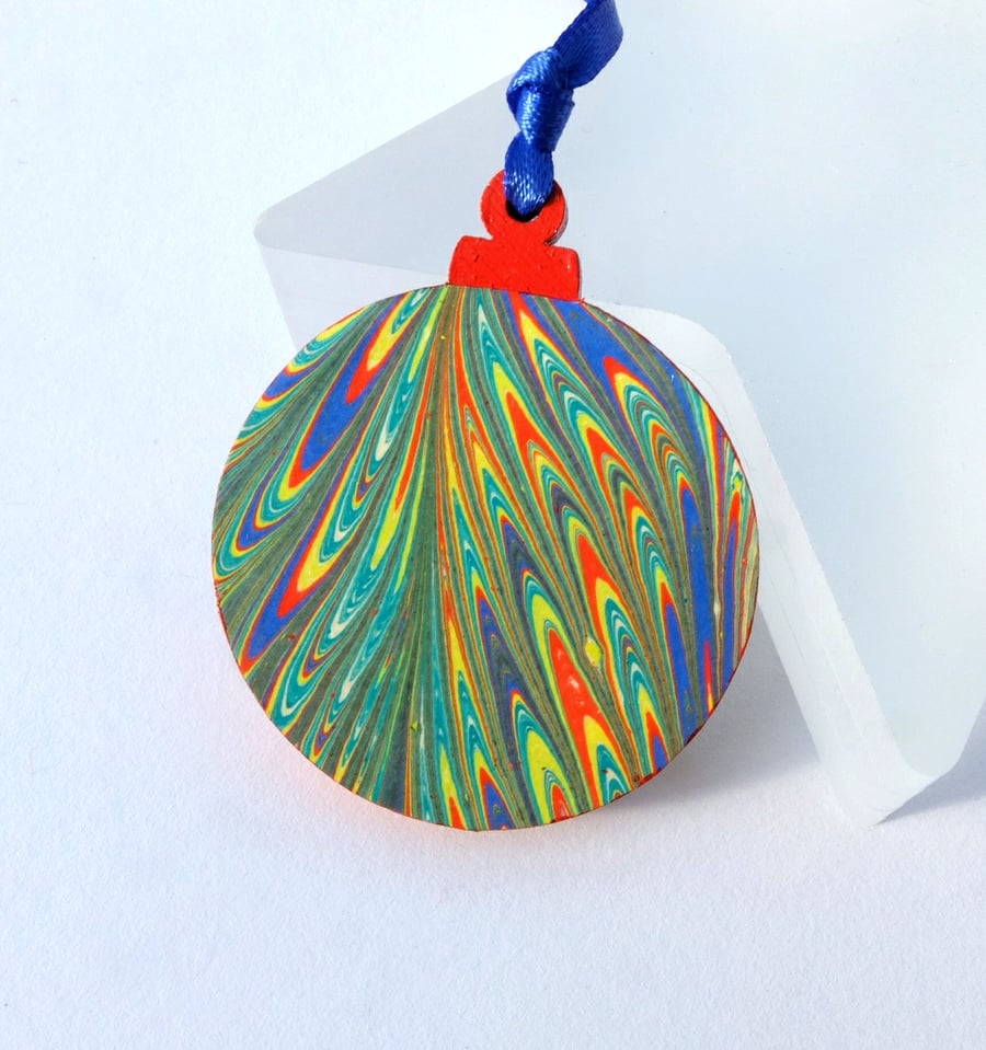 Marbled paper Christmas bauble hanging decoration ornament