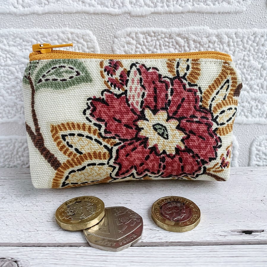 Small Purse, Coin Purse with Stylised Flower