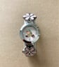 Upcycled Enamel Daisy Vintage Watch and Bird Charm Stainless Steel Bracelet