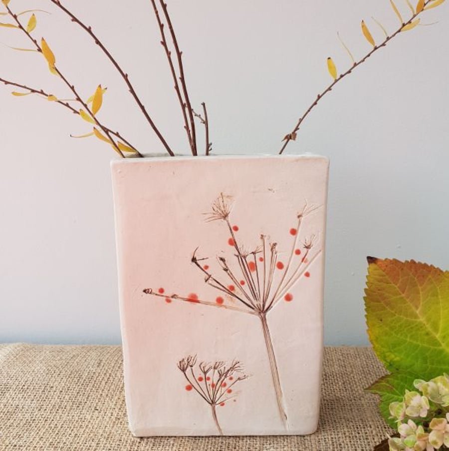 Red Berries Rectangular Ceramic Vase