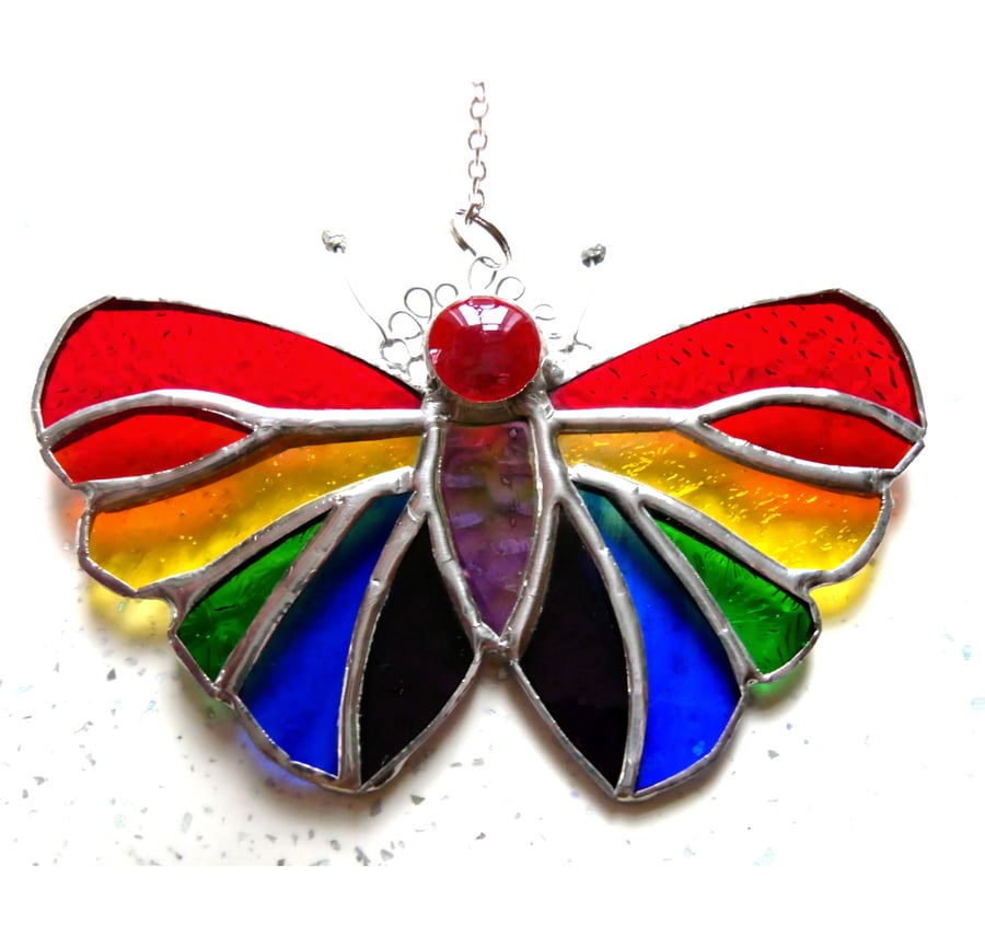Butterfly Suncatcher Stained Glass Rainbow Handmade 121