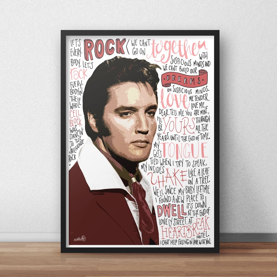 Quote...　Poster,　INSPIRED　with　Print　Folksy　Elvis　Presley
