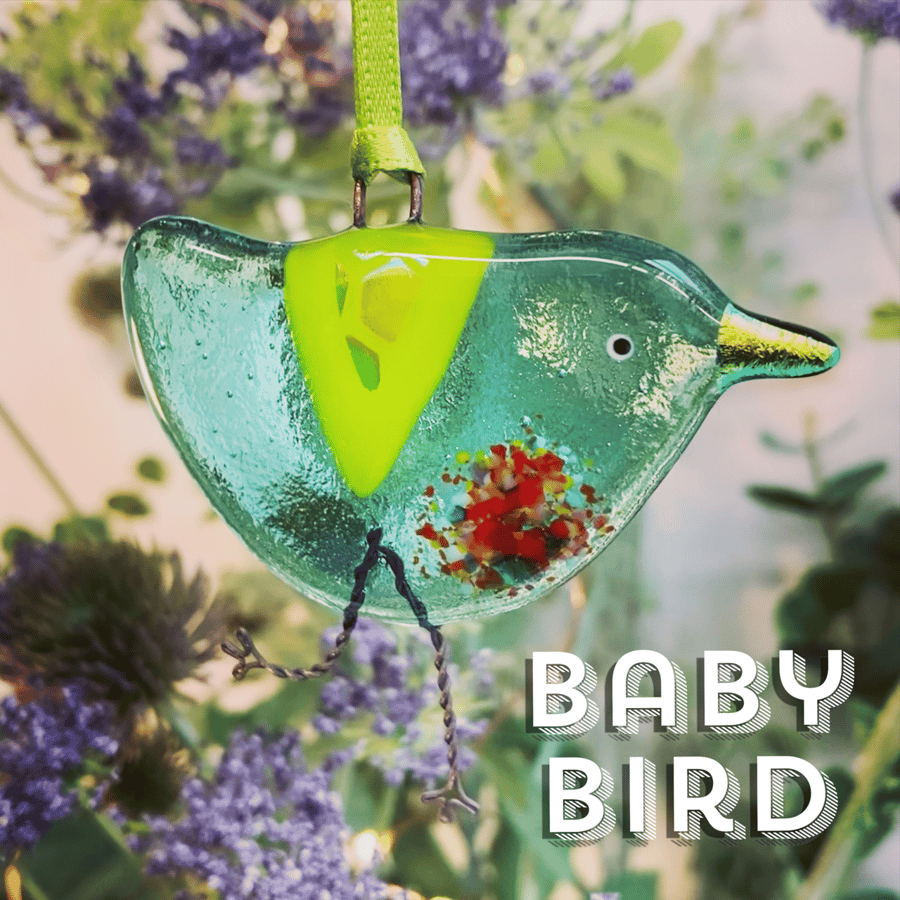 BABY Fused Glass Pale Aquamarine Bird