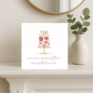 Personalised 100th birthday card for her - floral hand painted cake illustration