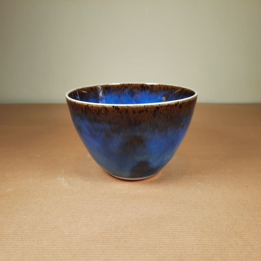 Hand made glazed pottery large blue soup bowl