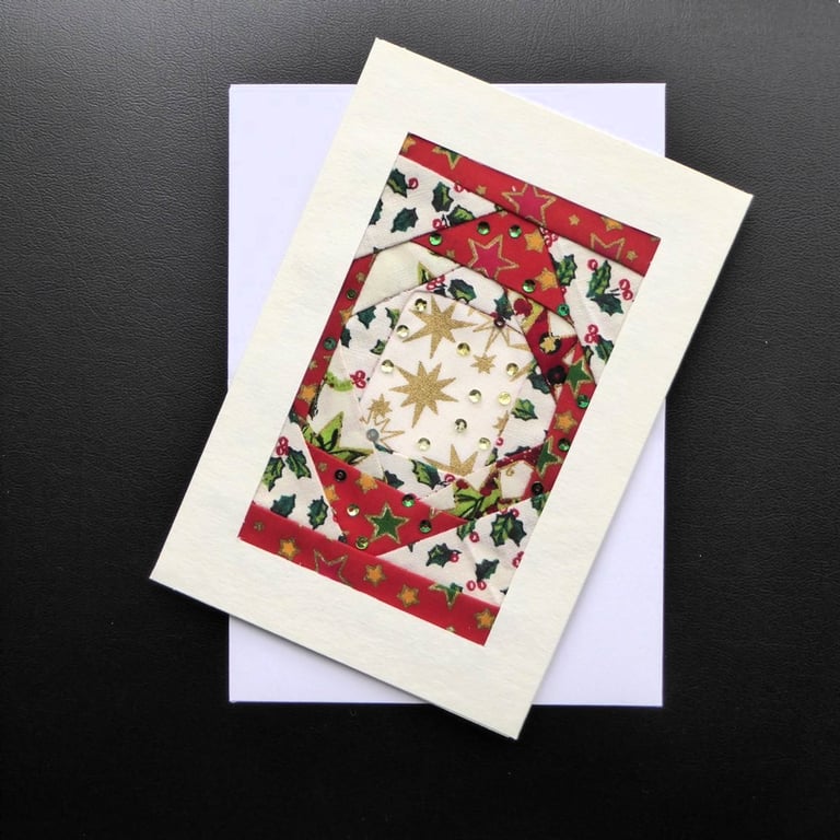 Individually Hand Crafted Textile patchworked Blank Card
