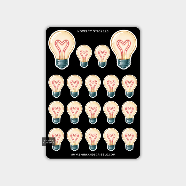 Funny Vinyl Sticker Sheet For Adults - Heart Lightbulb