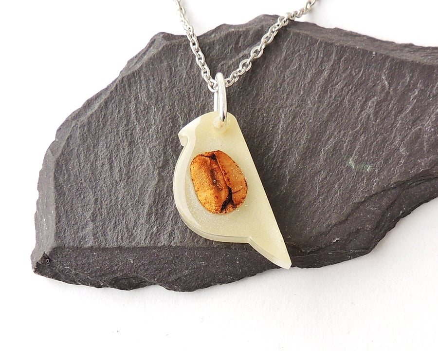 Coffee Bean Bird Necklace - 1707
