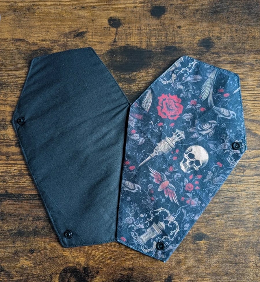 Handmade Coffin Cosmetic Bag – Gothic Skull and Flower Makeup Pouch