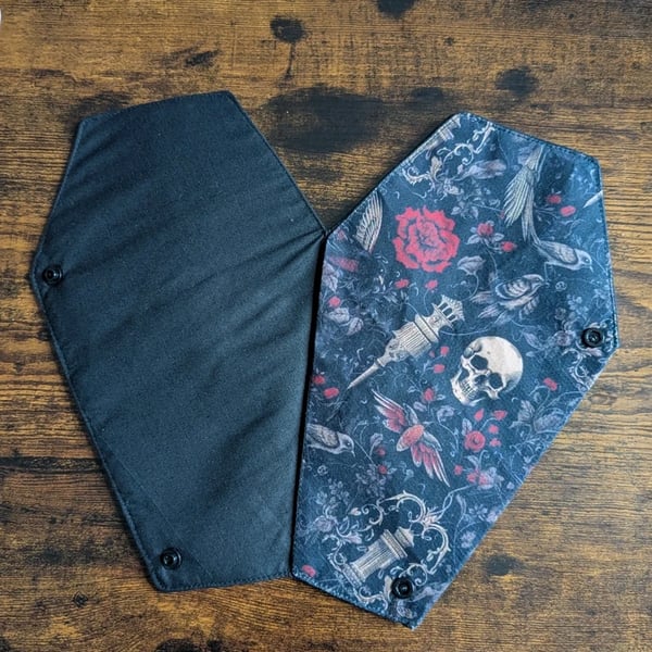 Handmade Coffin Cosmetic Bag – Gothic Skull and Flower Makeup Pouch