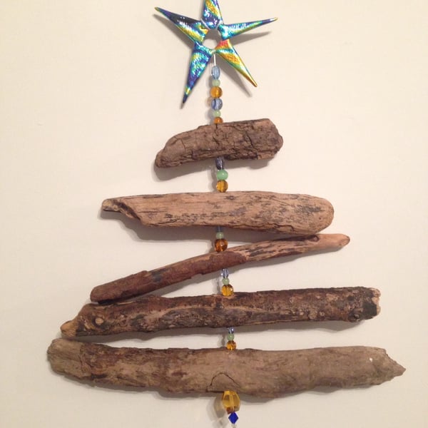 Driftwood tree with a fused glass star