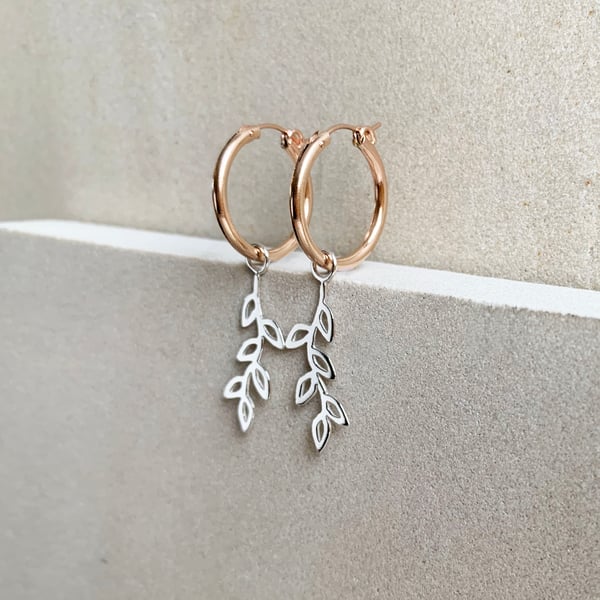 Foliage Charm Hoop Earrings