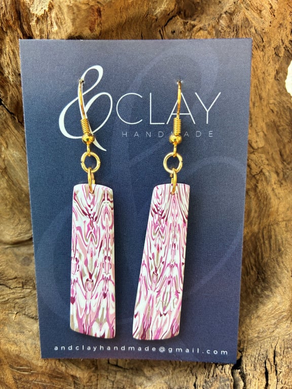 Patterned Pink and White Drop Earrings
