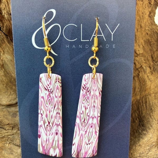 Patterned Pink and White Drop Earrings