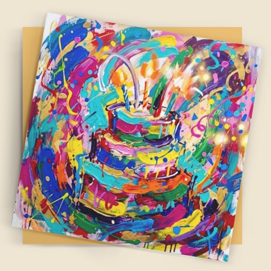 Image of Birthday Cake Card – Contemporary Square Greeting Card