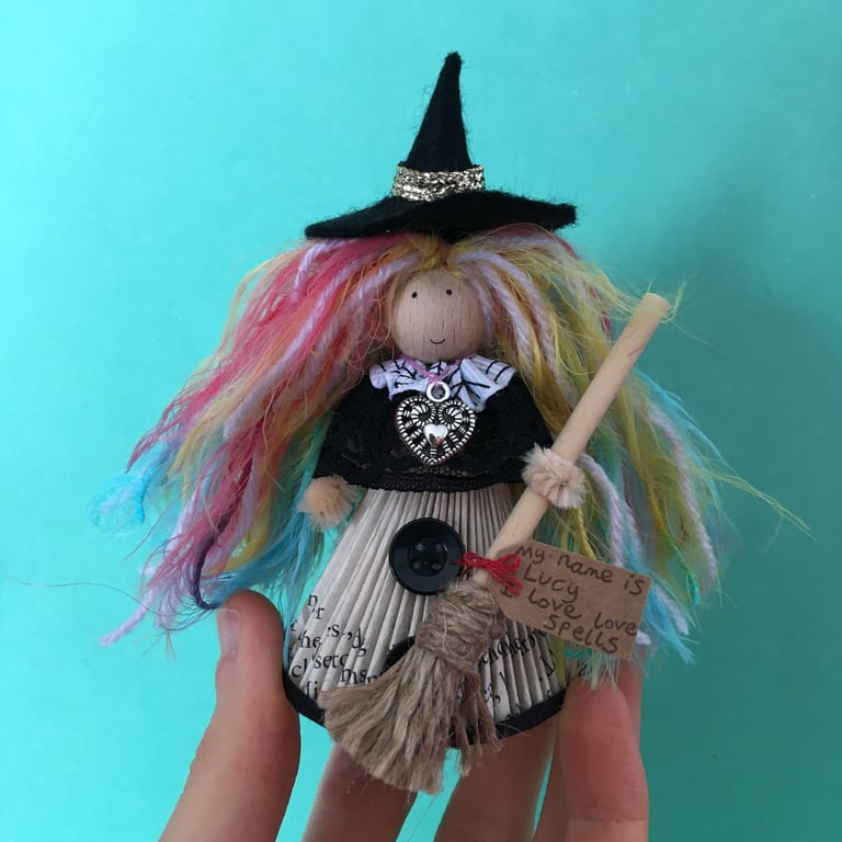Rainbow And White Witch Doll Decoration, Witch Core, Halloween Decoration