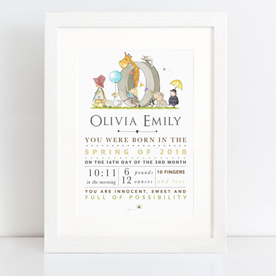 Nursery rhyme birth details "child's name Initial letter" - personalised birth p
