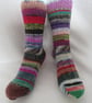 Hand-cranked Frankensox Knitted Ribbed Wool Socks Size 4 to 5