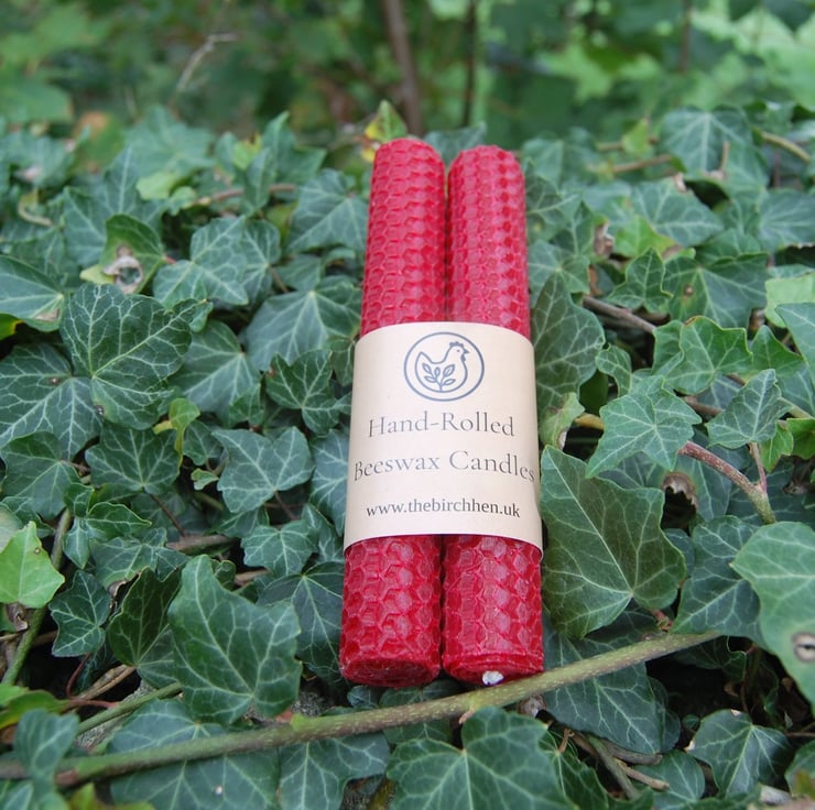 Pair of Red Hand Rolled Beeswax Taper Candles 1... - Folksy