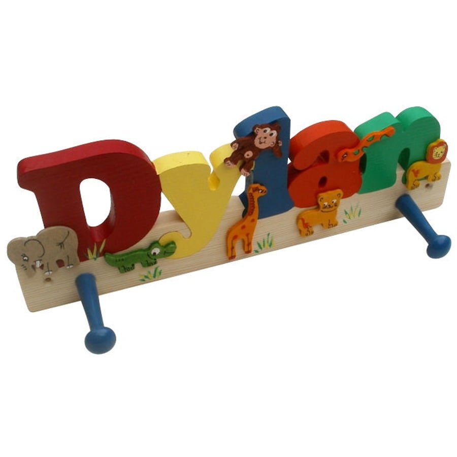Personalised Wooden Name Coat Hook for Boys