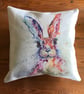 Hare We Go Cushion Cover, Wildlife Art Cushion, Hare Watercolour Textile Print, 