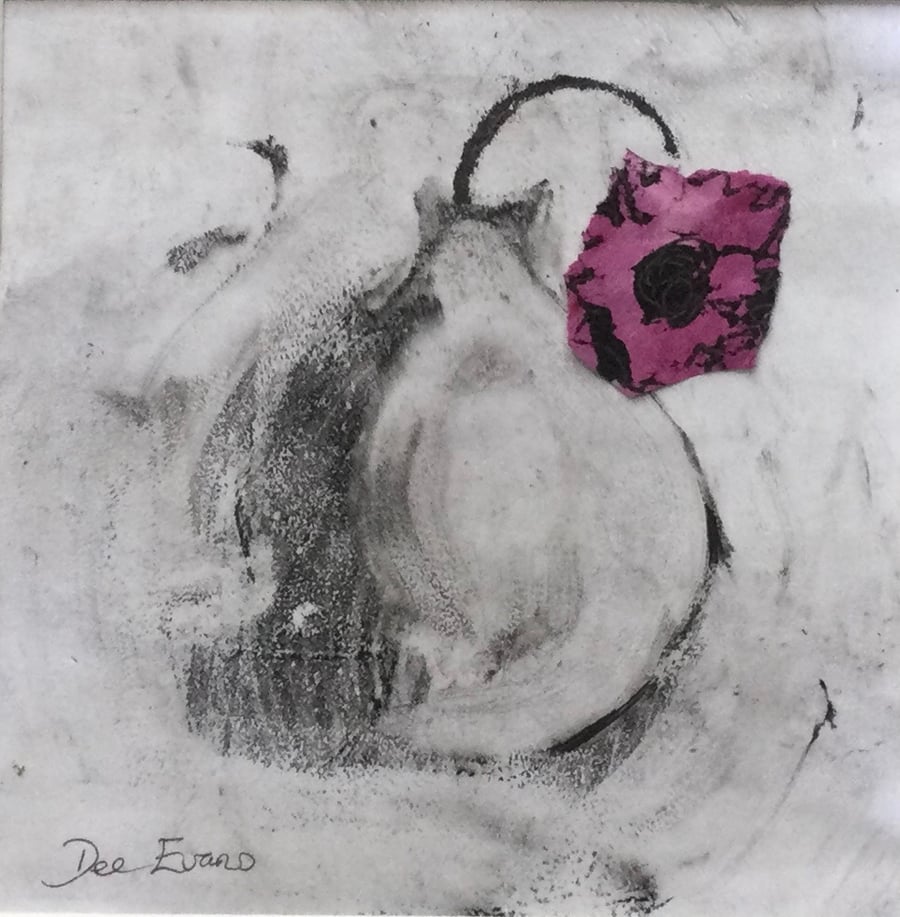 Original framed drawing & collage entitled 'Going Solo'