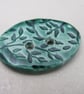 Large Emerald Green Sprig Oval Handmade Ceramic Button - Image 2
