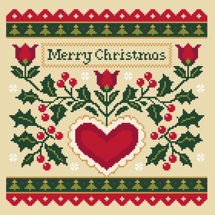 315 - Christmas Holly Sampler Cross Stitch Pattern (PDF Counted Chart