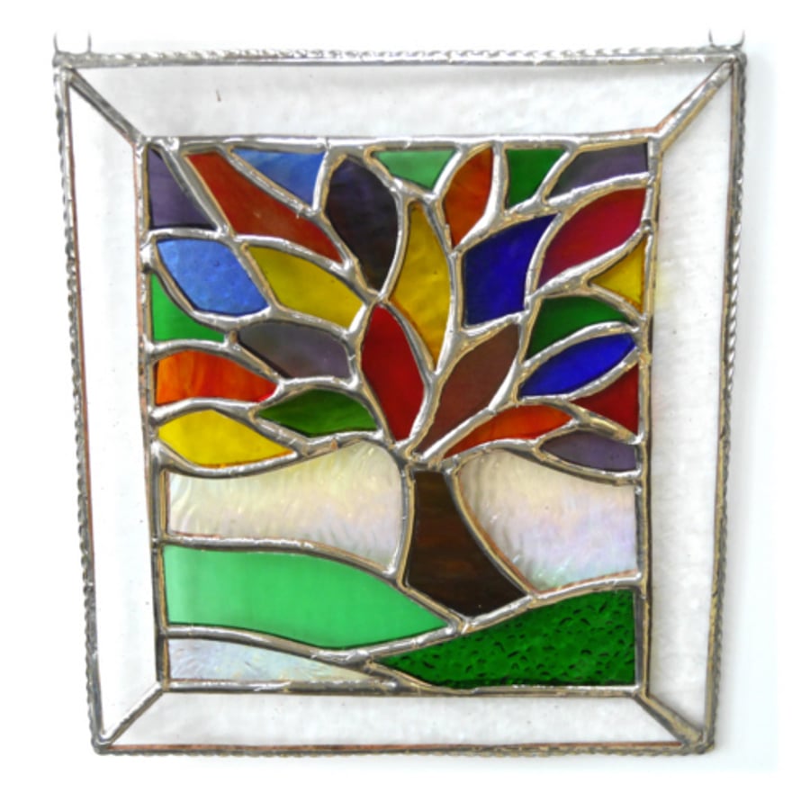 Rainbow Tree of Life Suncatcher Leaf Stained Glass Picture 008