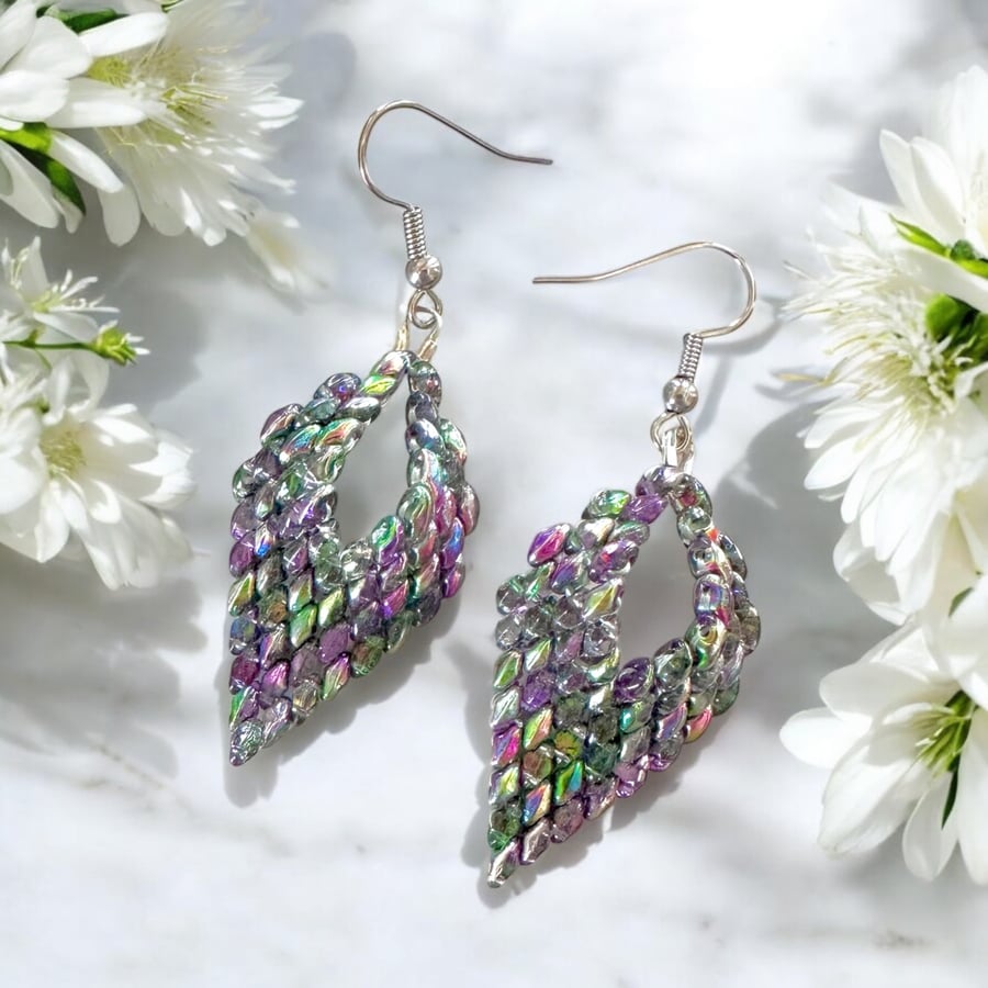 Leaf Drop Earrings - Magic Violet Green