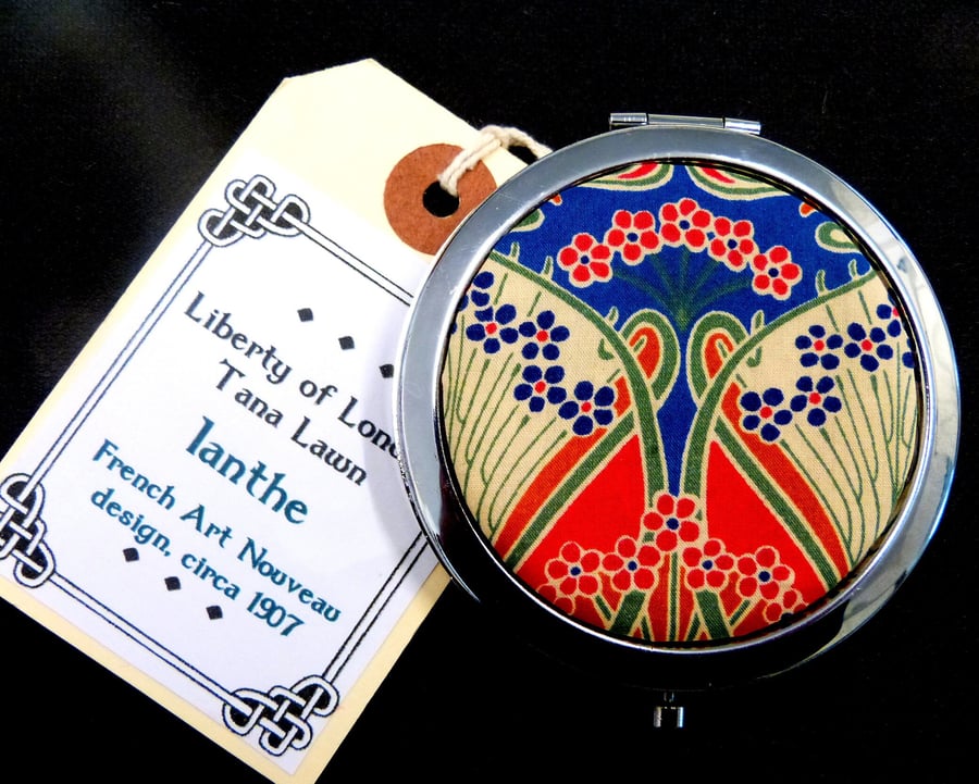 Red blue and cream Liberty of London Ianthe fabric gift, Compact Mirror