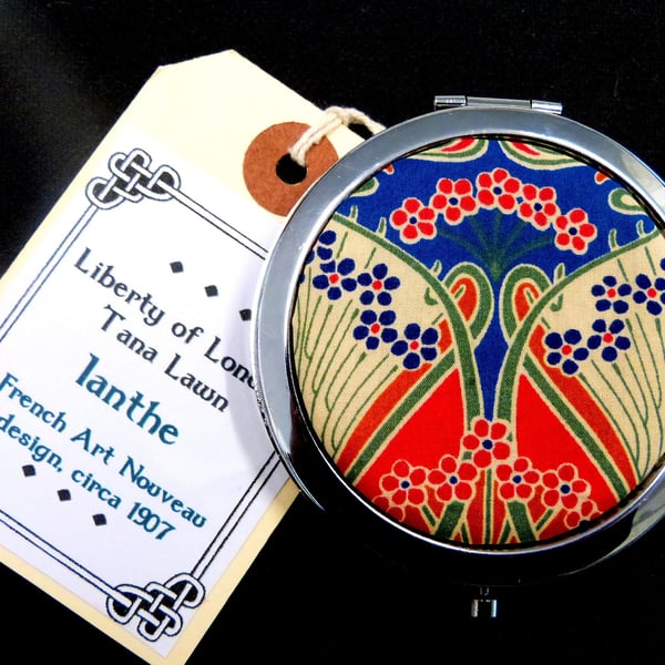 Red blue and cream Liberty of London Ianthe fabric gift, Compact Mirror