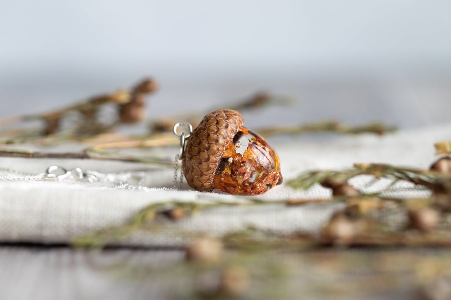Real Acorn Necklace "Autumn" Real Flower Jewellery Gifts for Her Copper Necklace
