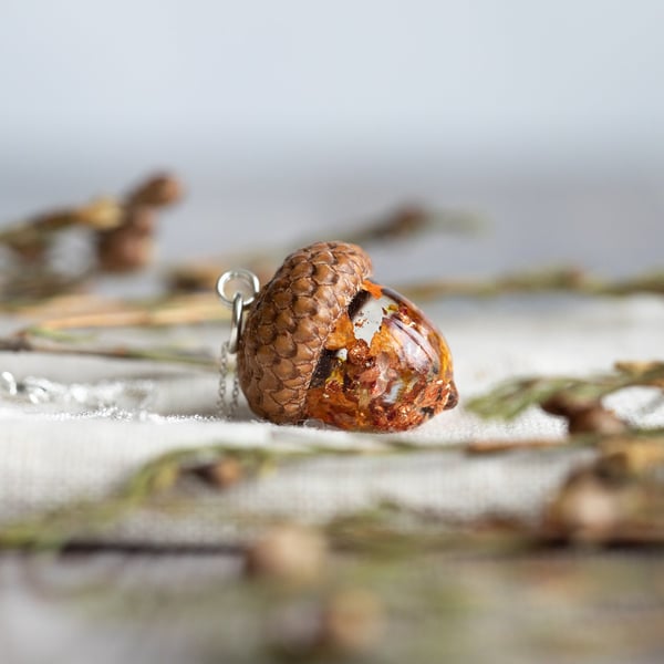 Real Acorn Necklace "Autumn" Real Flower Jewellery Gifts for Her Copper Necklace