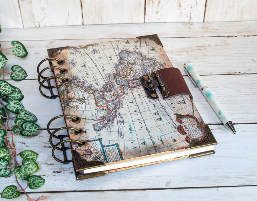 Father's Day Gift A5 Wooden Notebook Journal with Vintage Maps