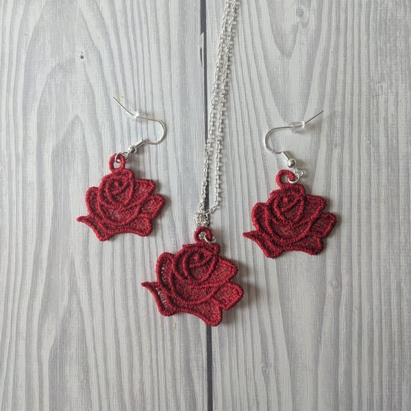 Red Roses Necklace and Earrings Set