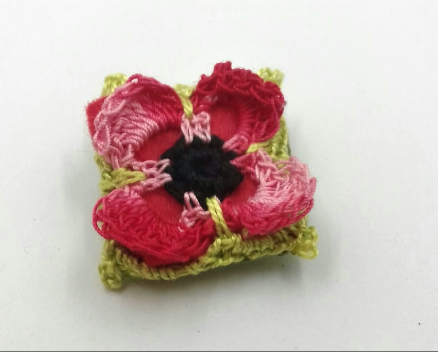 Crochet Floral Motif Brooch 