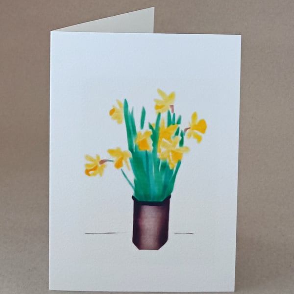 Daffodils yellow spring flower handmade card, blank inside