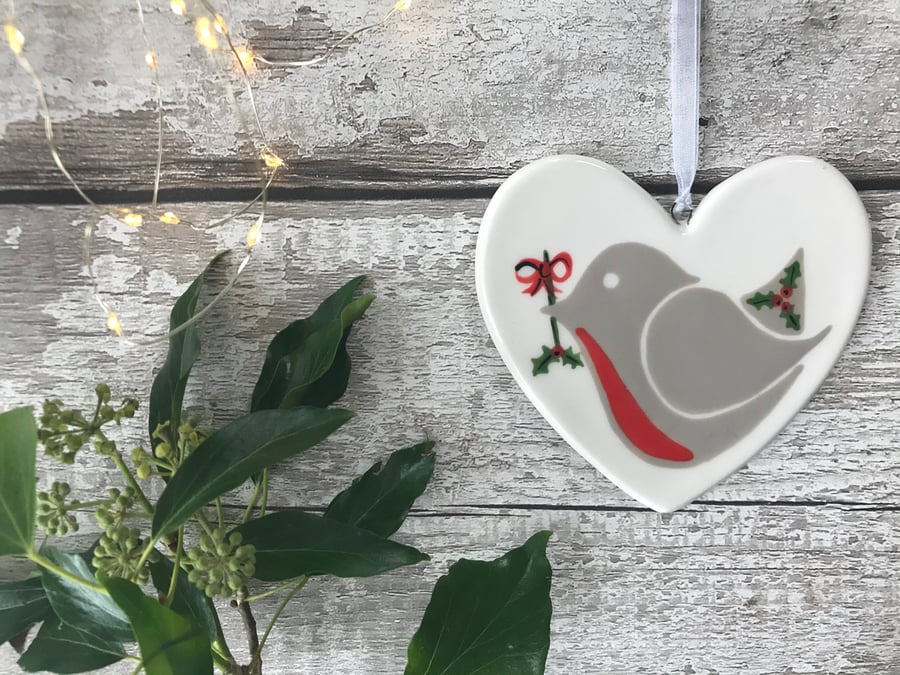 Little Robin Red Breast - Hand Painted Ceramic Heart