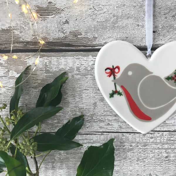 Little Robin Red Breast - Hand Painted Ceramic Heart