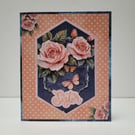Handmade Sister Birthday Card, Vintage Style Floral Rose & Denim Birthday Card