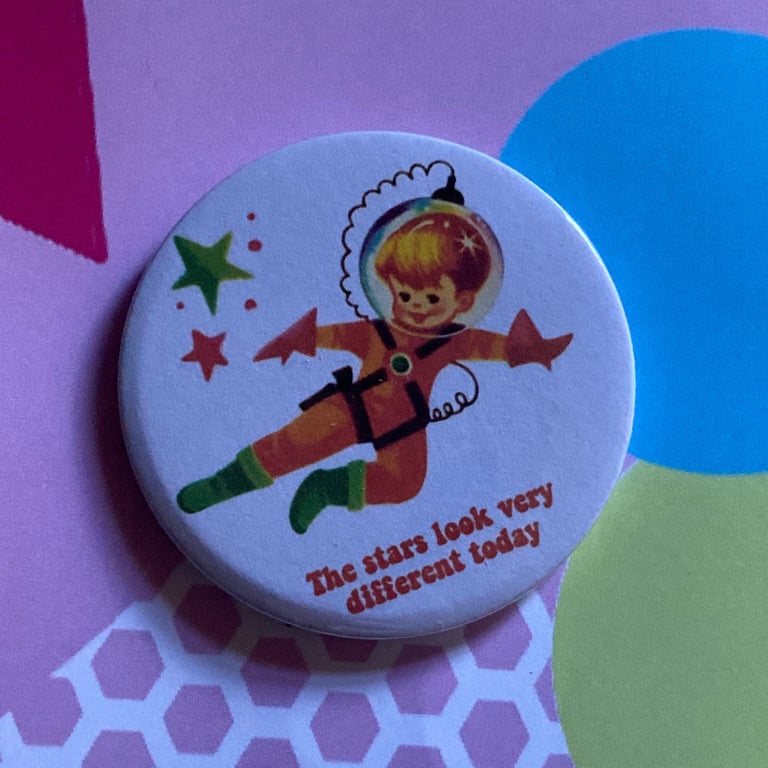 David Bowie themed Vintage mash-up pin badge - Space Oddity 