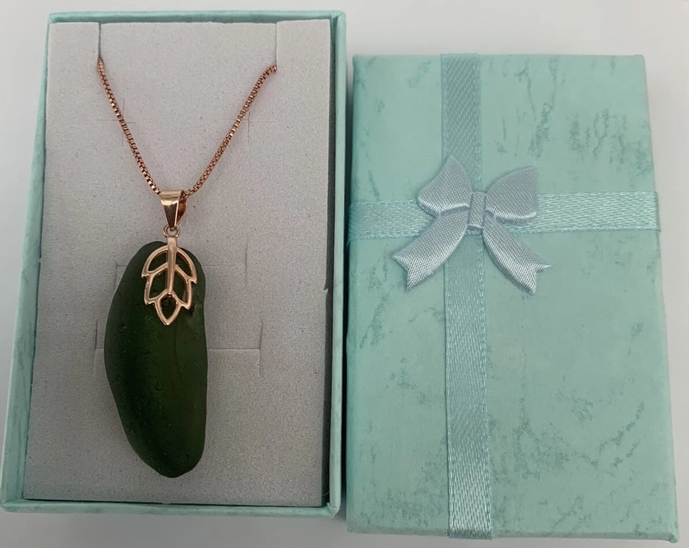 Seaglass Pendant on Gold over 925 Silver Box Chain-18"-Ideal Nature FriendlyGift