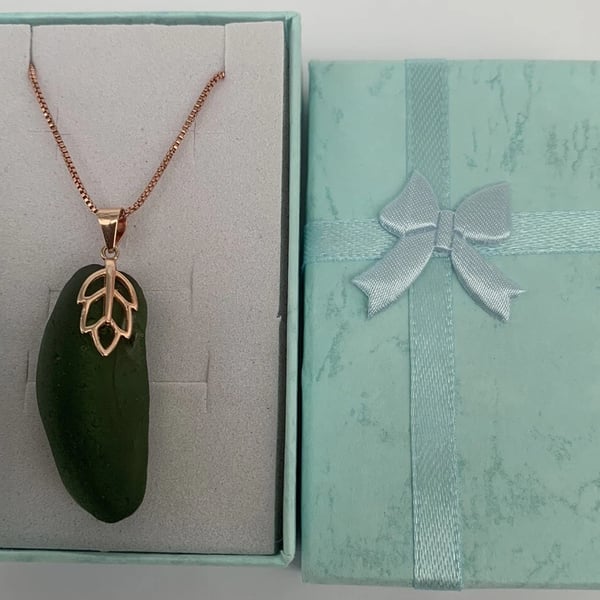 Seaglass Pendant on Gold over 925 Silver Box Chain-18"-Ideal Nature FriendlyGift